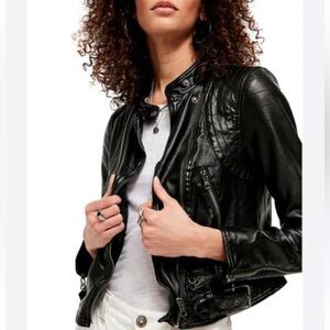 We The Free Fenix Faux-Leather Black Moto Jacket